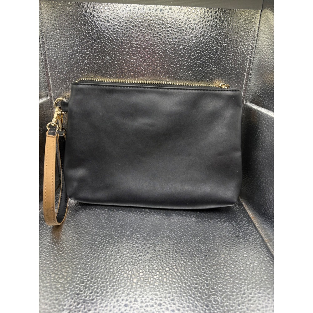 Madison West Black Vegan Leather Wristlet Clutch Bag Gold Tone Hardware